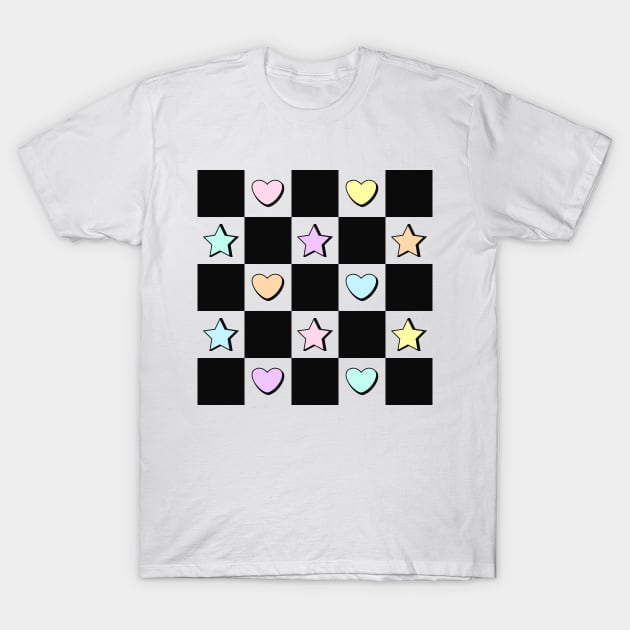 Convo Hearts Stars Checkerboard T-Shirt by designgoodstore_2